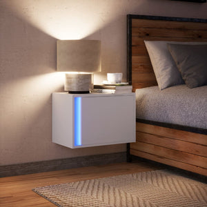 vidaXL Wall-mounted Bedside Cabinet with LED Lights White