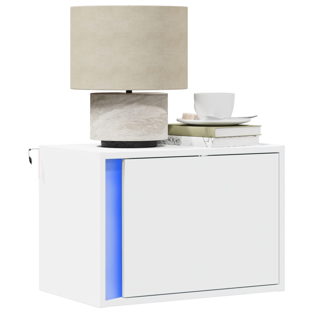 vidaXL Wall-mounted Bedside Cabinet with LED Lights White