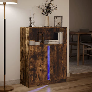 vidaXL Sideboard with LED Smoked Oak 77x34x100 cm Engineered Wood