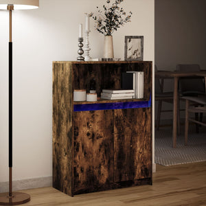 vidaXL Sideboard with LED Smoked Oak 72x34x100 cm Engineered Wood