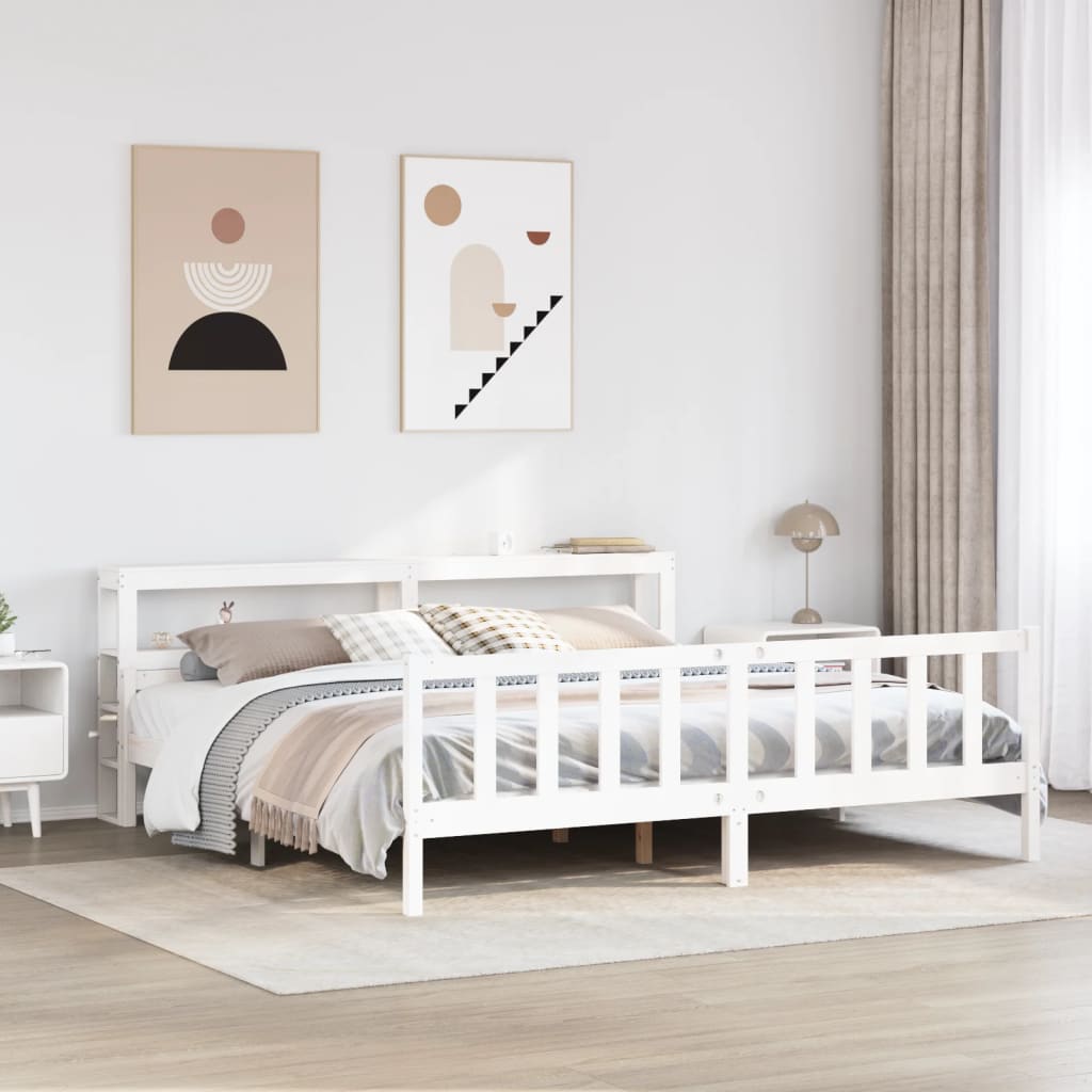 vidaXL Bed Frame without Mattress White 180x200 cm Super King Solid Wood Pine