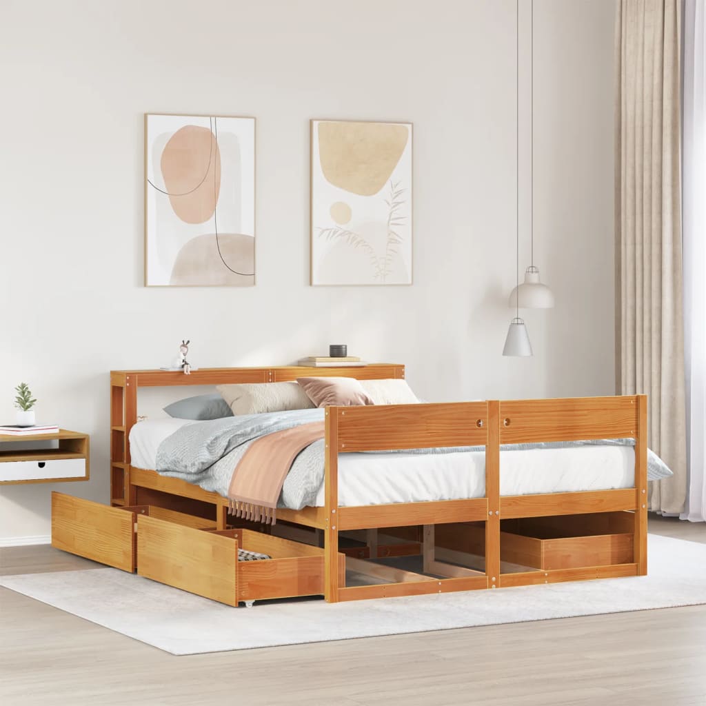 vidaXL Bed Frame without Mattress Wax Brown 120x190 cm Small Double Solid Wood Pine