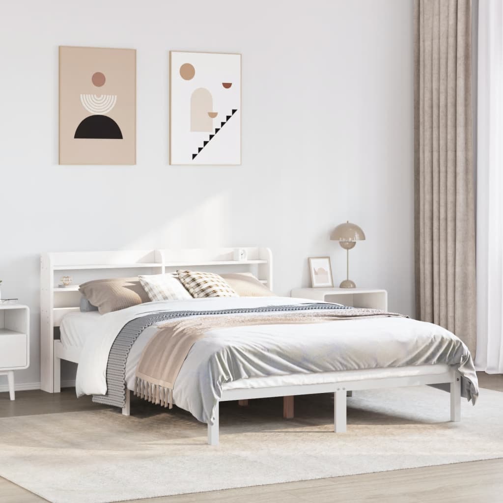 vidaXL Bed Frame without Mattress White 150x200 cm King Size Solid Wood Pine