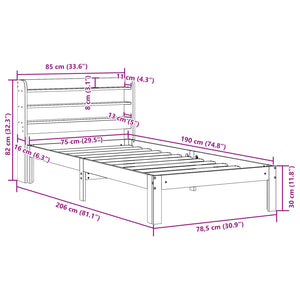 vidaXL Bed Frame with Headboard without Mattress White 75x190 cm Small Single