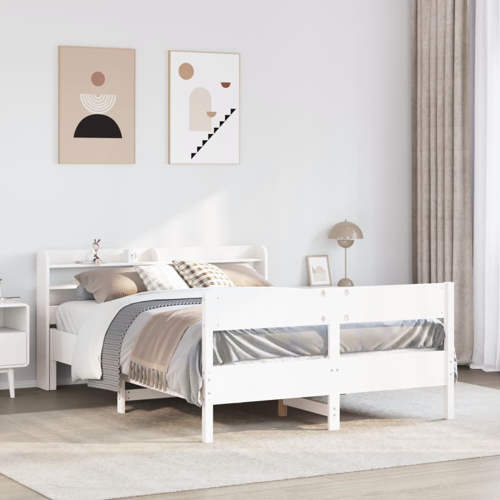 vidaXL Bed Frame without Mattress White 135x190 cm Double Solid Wood Pine