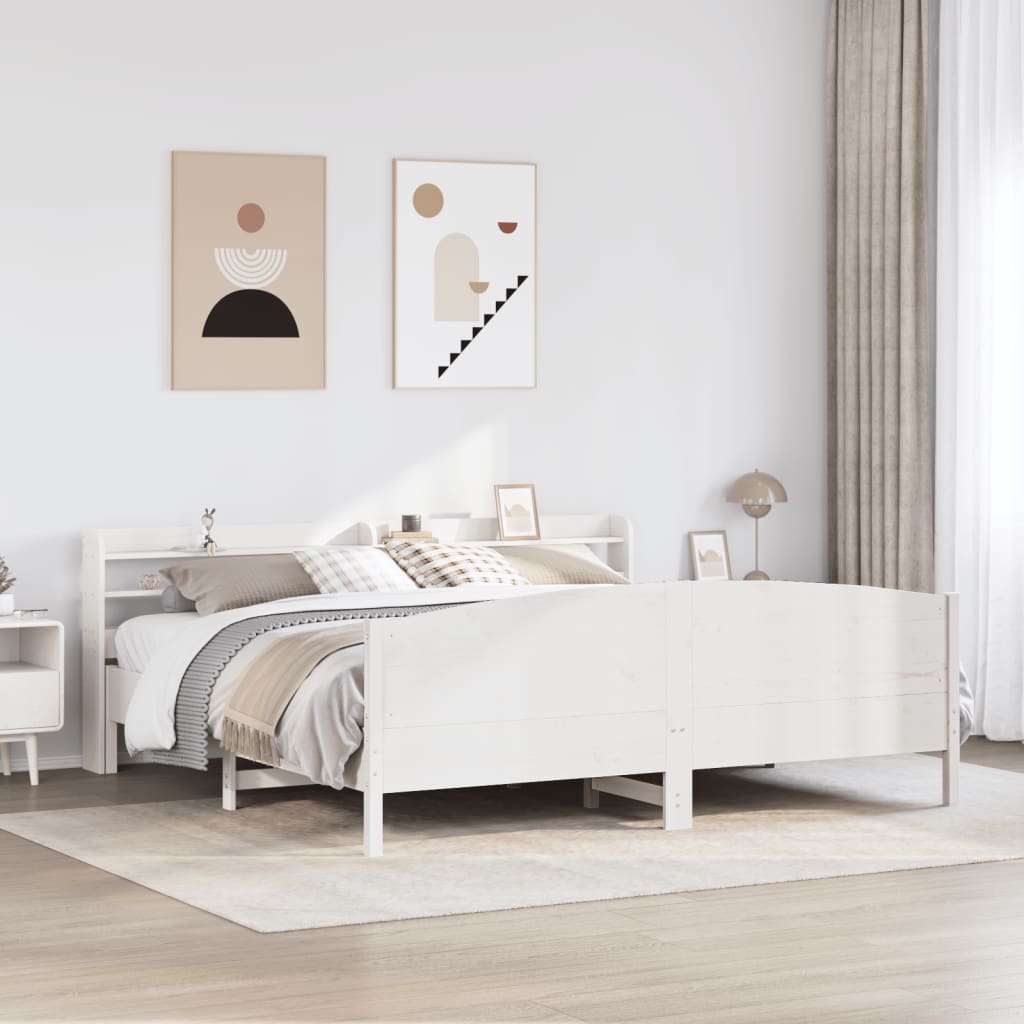 vidaXL Bed Frame without Mattress White 180x200 cm Super King Solid Wood Pine