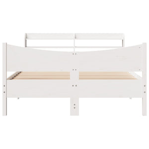 vidaXL Bed Frame with Headboard White 150x200 cm King Size Solid Wood Pine