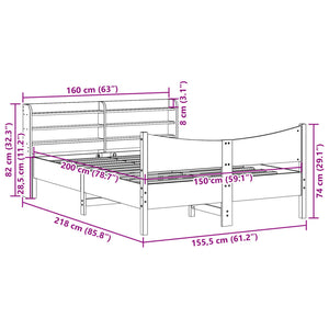 vidaXL Bed Frame with Headboard White 150x200 cm King Size Solid Wood Pine