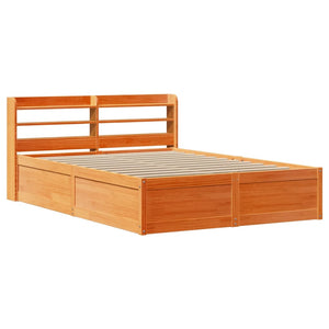 vidaXL Bed Frame with Headboard Wax Brown 120x190 cm Small Double Solid Wood Pine