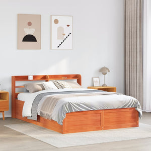 vidaXL Bed Frame with Headboard Wax Brown 120x190 cm Small Double Solid Wood Pine