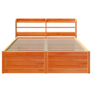 vidaXL Bed Frame with Headboard Wax Brown 120x190 cm Small Double Solid Wood Pine