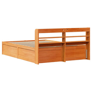 vidaXL Bed Frame with Headboard Wax Brown 120x190 cm Small Double Solid Wood Pine