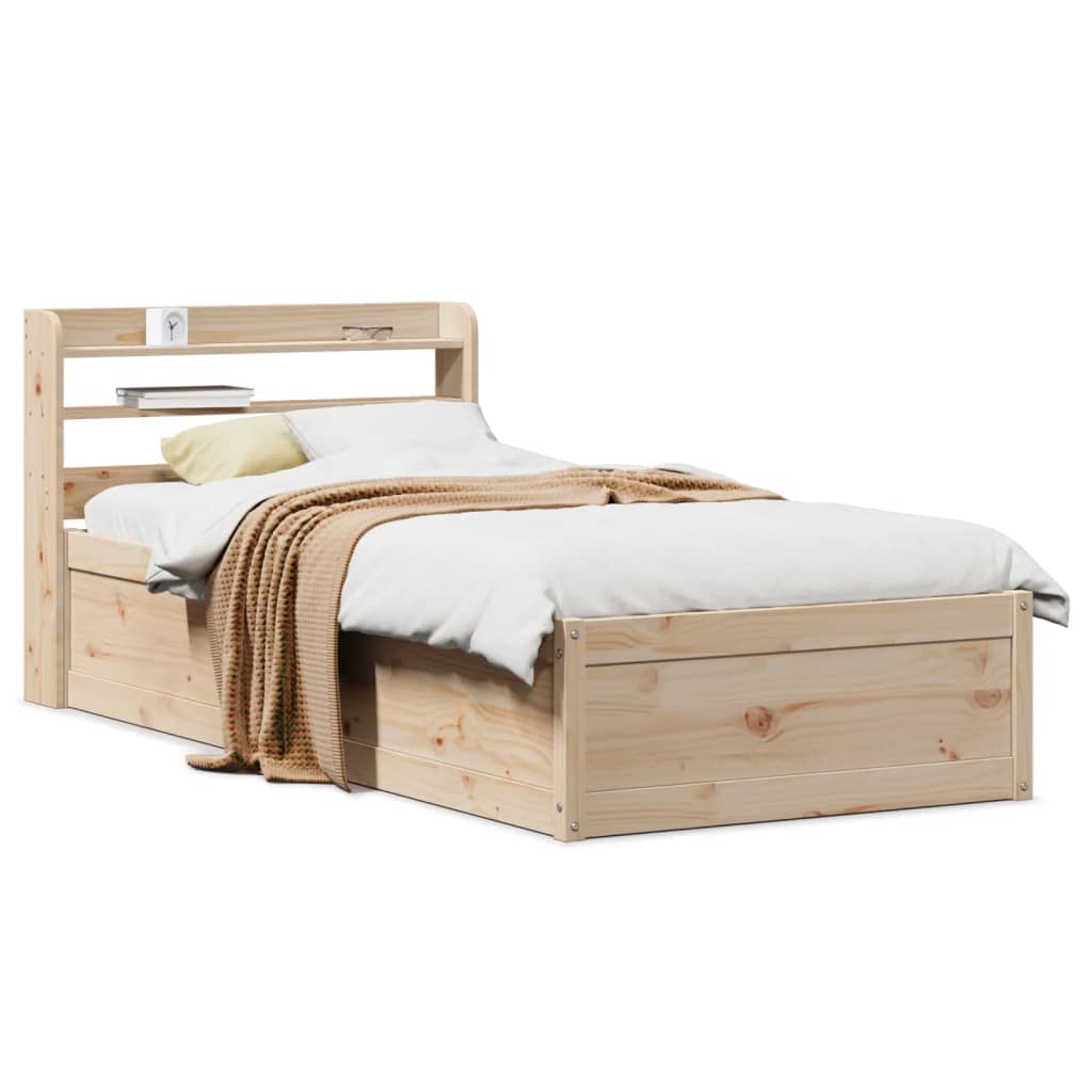 vidaXL Bed Frame with Headboard 75x190 cm Small Single Solid Wood Pine