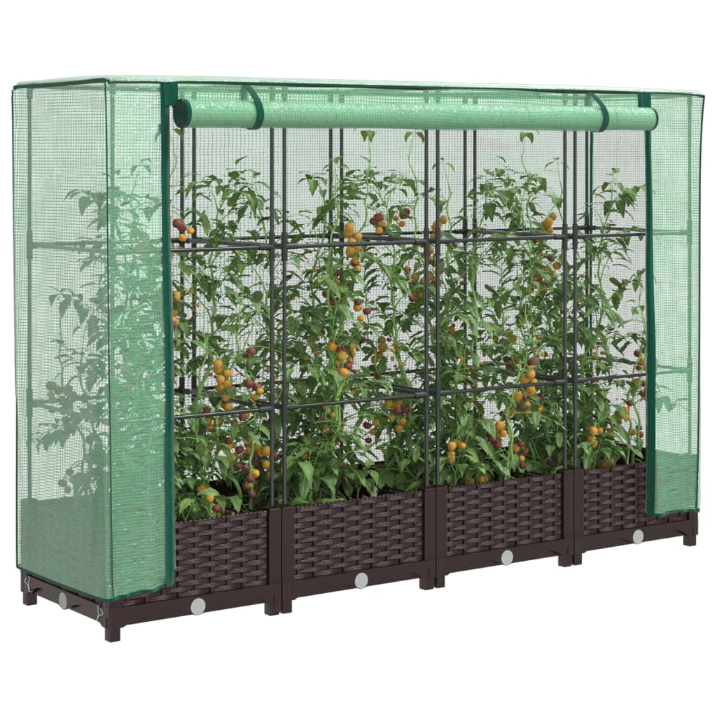 vidaXL Raised Bed with Greenhouse Cover Rattan Look 160x40x123 cm