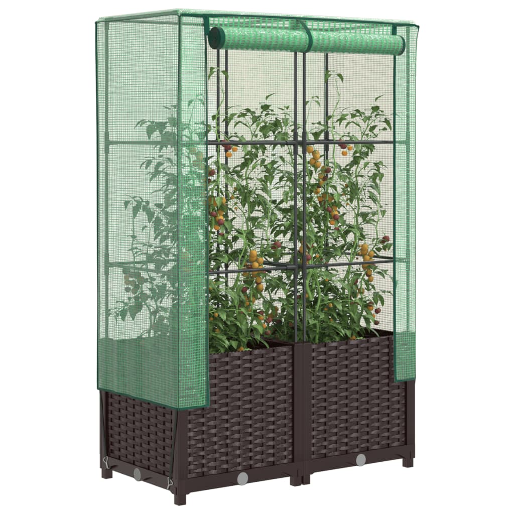 vidaXL Raised Bed with Greenhouse Cover Rattan Look 80x40x138 cm