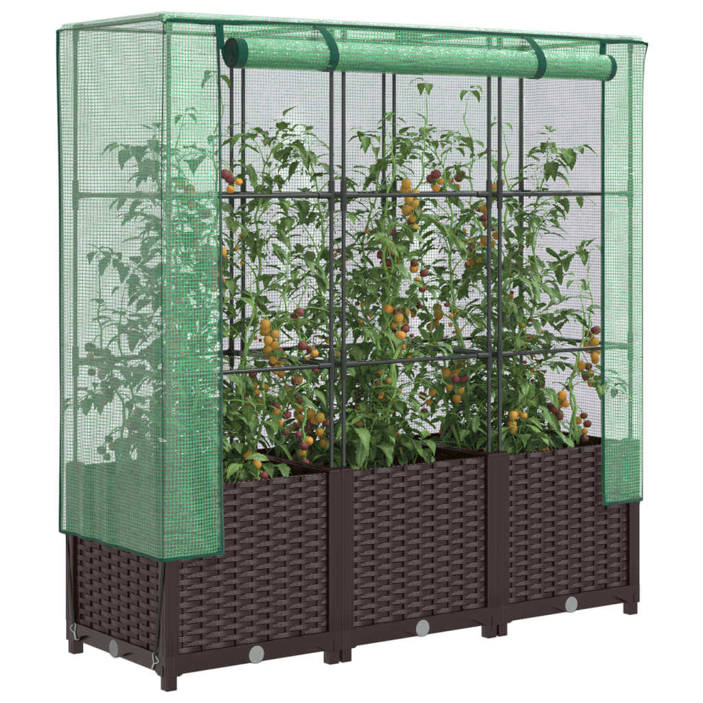 vidaXL Raised Bed with Greenhouse Cover Rattan Look 120x40x138 cm