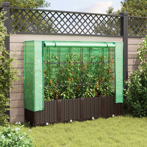 vidaXL Raised Bed with Greenhouse Cover Rattan Look 160x40x138 cm