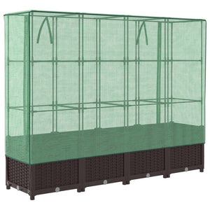 vidaXL Raised Bed with Greenhouse Cover Rattan Look 160x40x138 cm