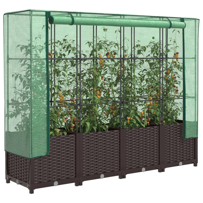 vidaXL Raised Bed with Greenhouse Cover Rattan Look 160x40x138 cm