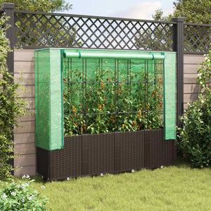 vidaXL Raised Bed with Greenhouse Cover Rattan Look 160x40x153 cm