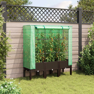 vidaXL Raised Bed with Greenhouse Cover Rattan Look 120x40x140 cm