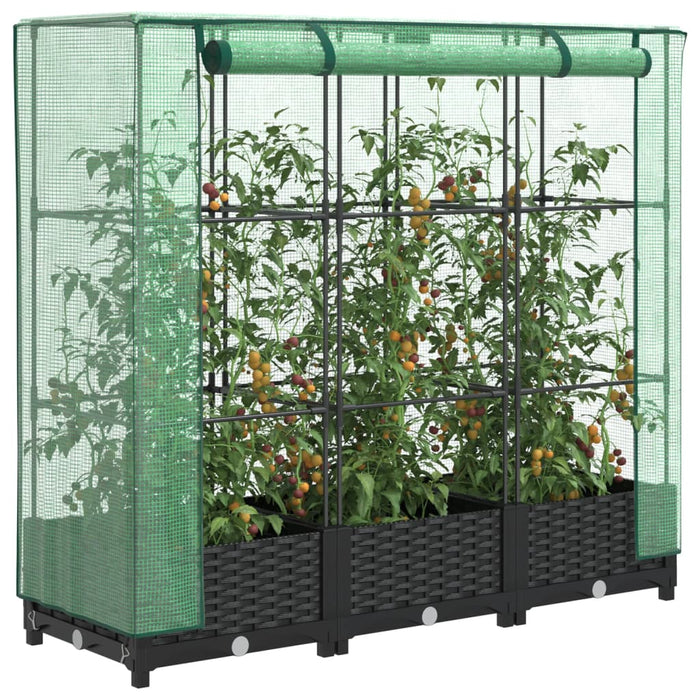 vidaXL Raised Bed with Greenhouse Cover Rattan Look 120x40x123 cm