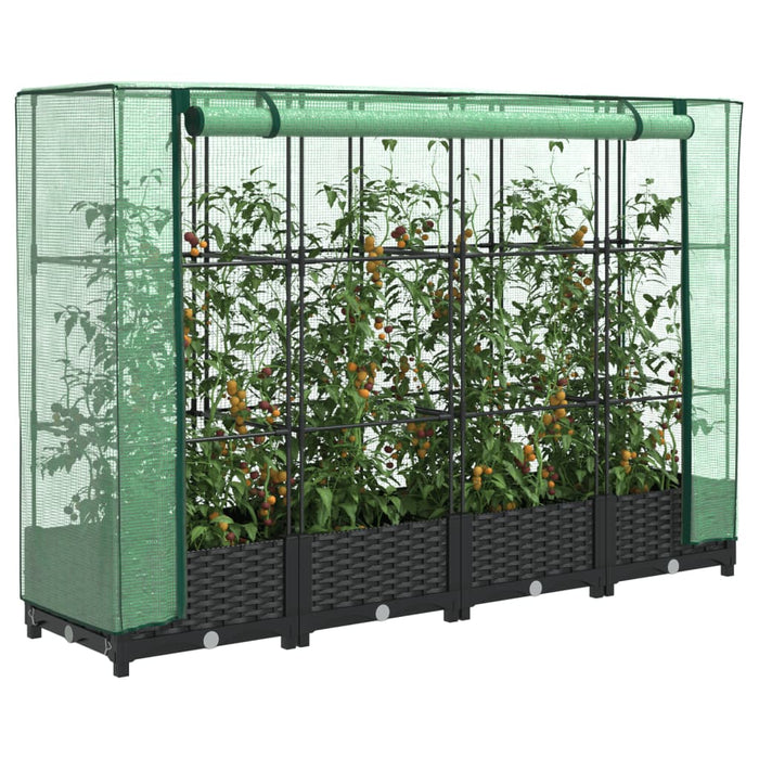 vidaXL Raised Bed with Greenhouse Cover Rattan Look 160x40x123 cm