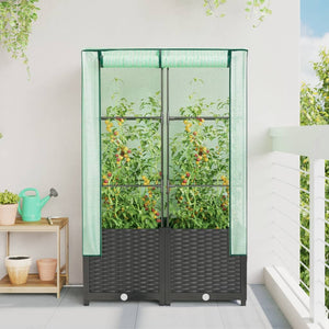 vidaXL Raised Bed with Greenhouse Cover Rattan Look 80x40x138 cm