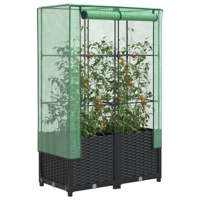 vidaXL Raised Bed with Greenhouse Cover Rattan Look 80x40x138 cm