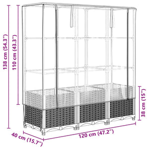 vidaXL Raised Bed with Greenhouse Cover Rattan Look 120x40x138 cm