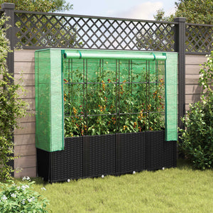 vidaXL Raised Bed with Greenhouse Cover Rattan Look 160x40x153 cm