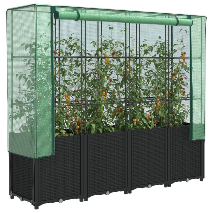 vidaXL Raised Bed with Greenhouse Cover Rattan Look 160x40x153 cm