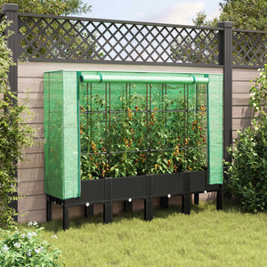 vidaXL Raised Bed with Greenhouse Cover Rattan Look 160x40x140 cm