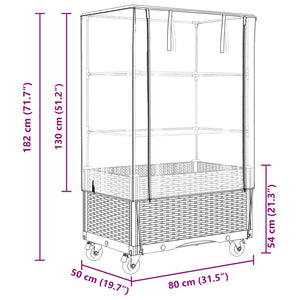 vidaXL Raised Bed with Cover and Wheels Rattan Look 80x50x182 cm