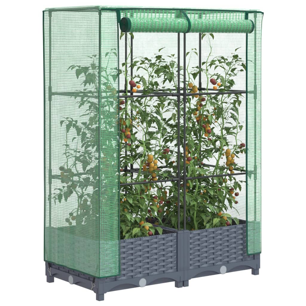 vidaXL Raised Bed with Greenhouse Cover Rattan Look 80x40x123 cm