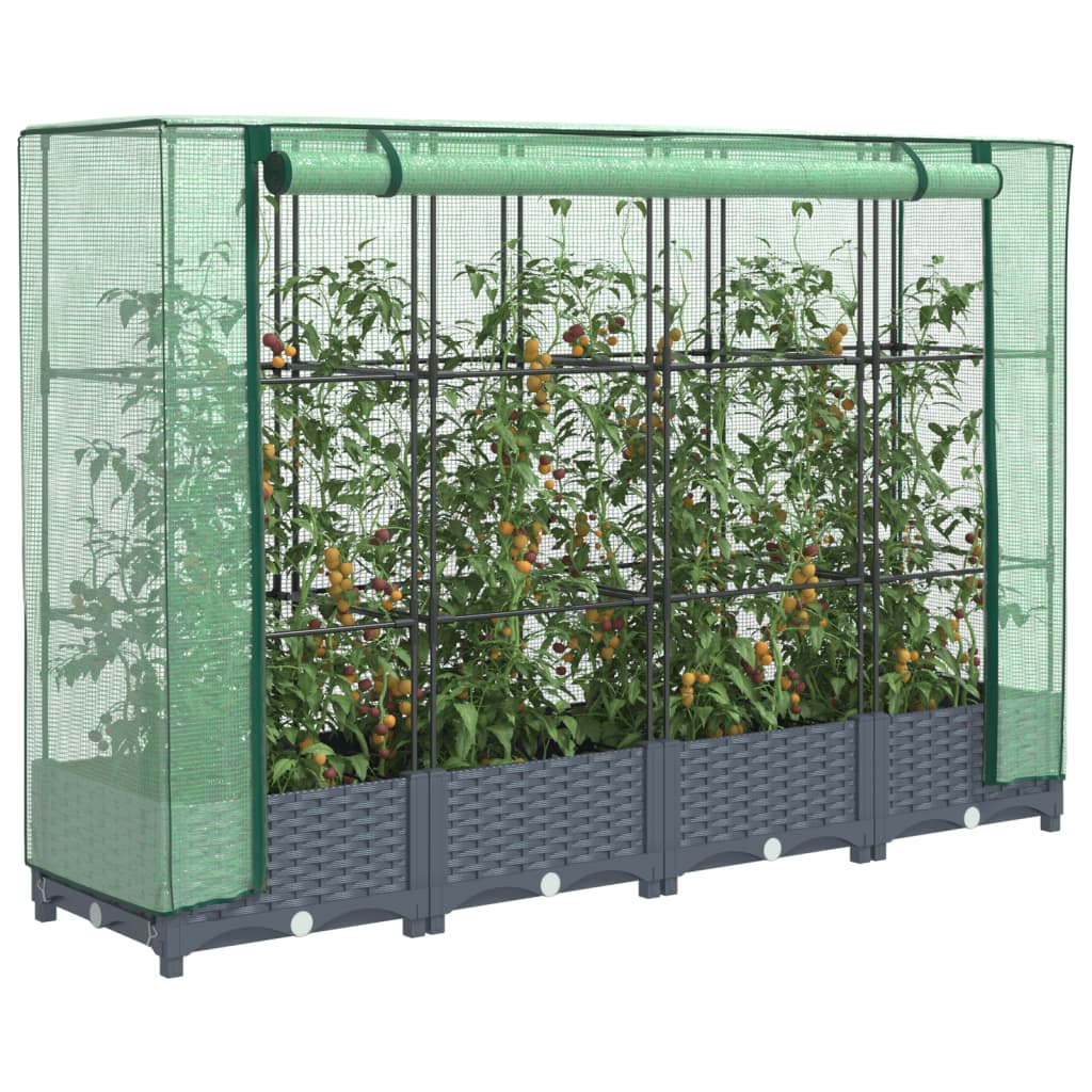 vidaXL Raised Bed with Greenhouse Cover Rattan Look 160x40x123 cm