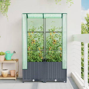 vidaXL Raised Bed with Greenhouse Cover Rattan Look 80x40x138 cm