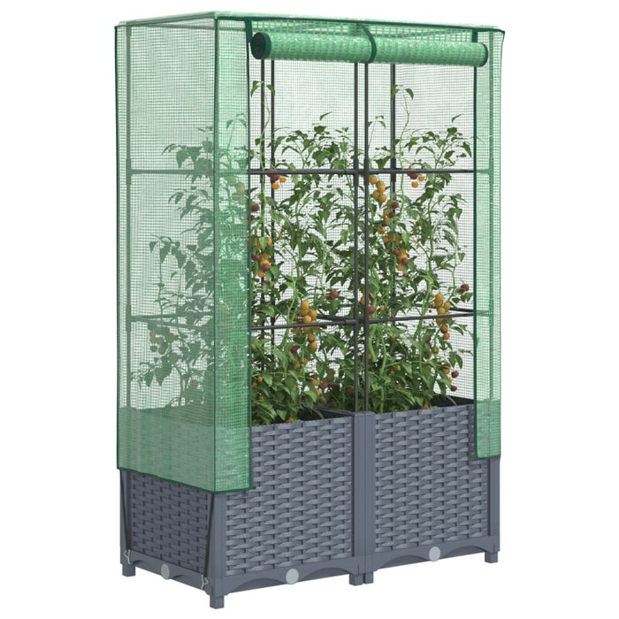 vidaXL Raised Bed with Greenhouse Cover Rattan Look 80x40x138 cm