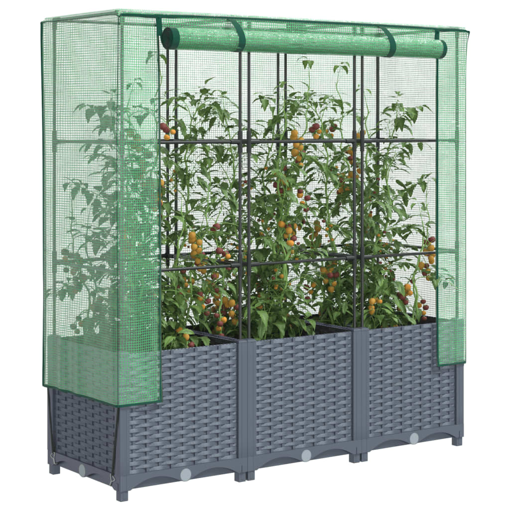 vidaXL Raised Bed with Greenhouse Cover Rattan Look 120x40x138 cm