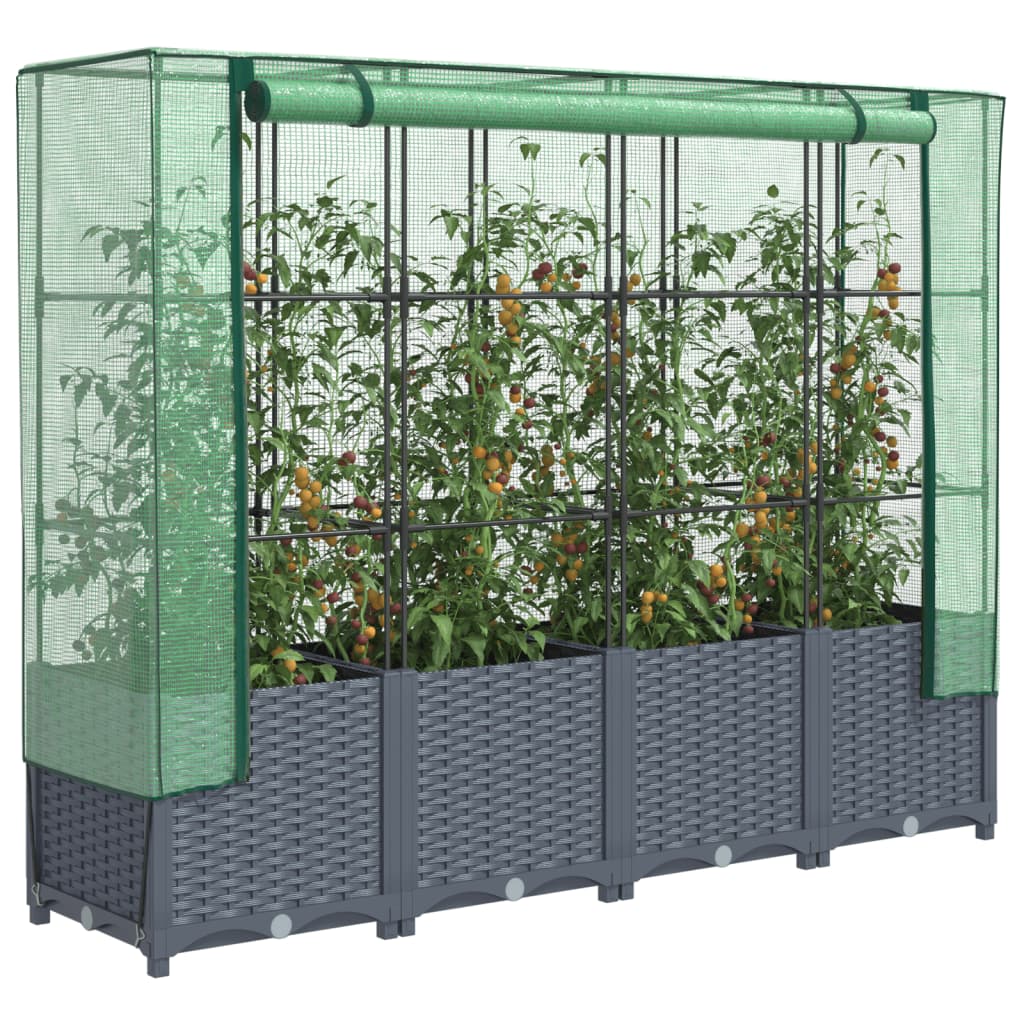 vidaXL Raised Bed with Greenhouse Cover Rattan Look 160x40x138 cm