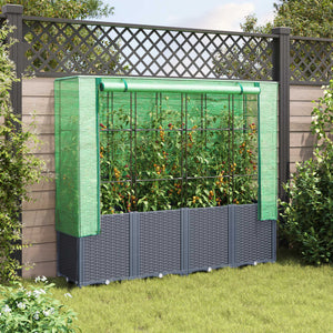 vidaXL Raised Bed with Greenhouse Cover Rattan Look 160x40x153 cm