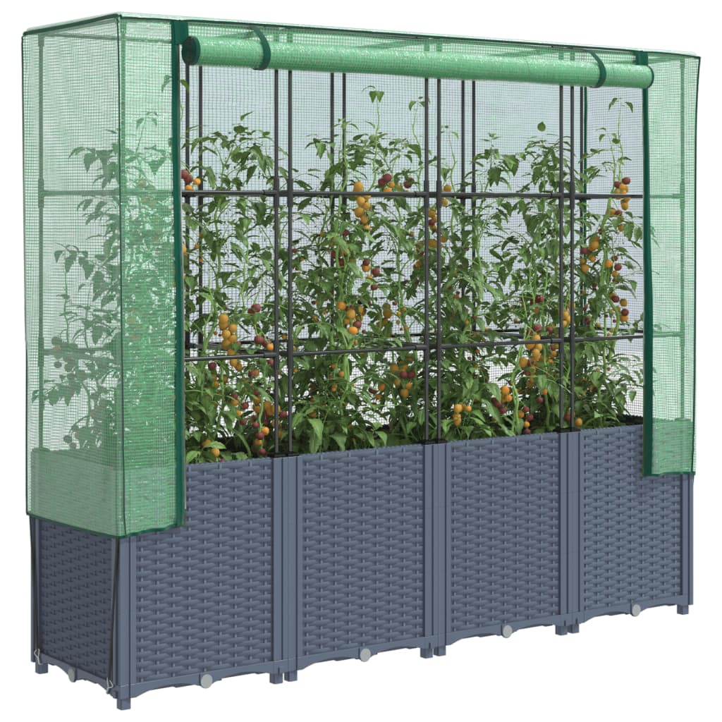 vidaXL Raised Bed with Greenhouse Cover Rattan Look 160x40x153 cm