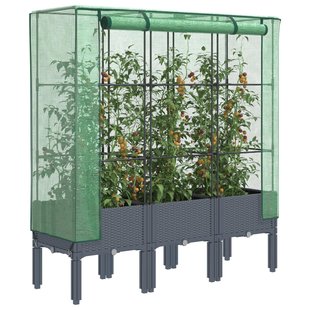 vidaXL Raised Bed with Greenhouse Cover Rattan Look 120x40x140 cm