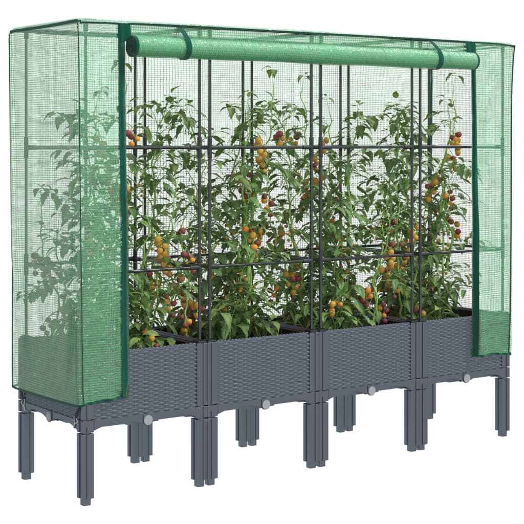 vidaXL Raised Bed with Greenhouse Cover Rattan Look 160x40x140 cm