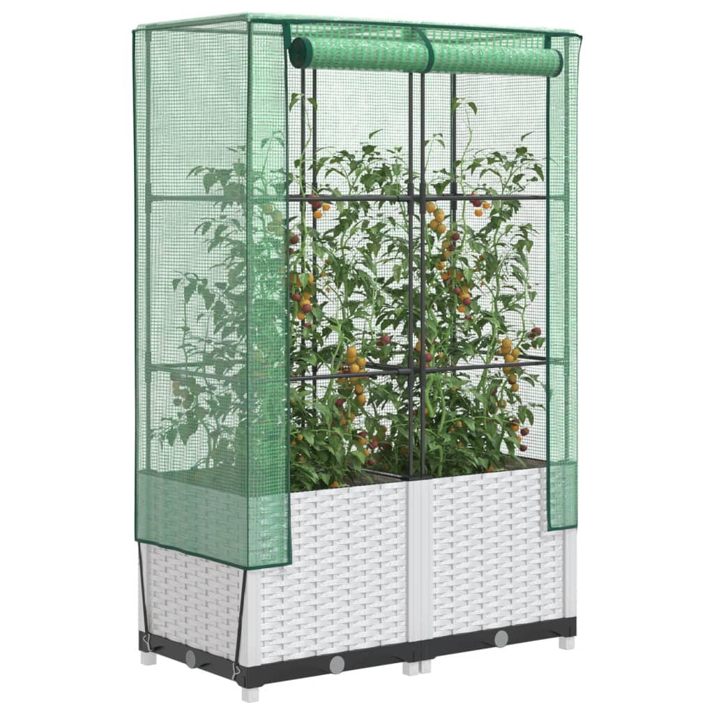 vidaXL Raised Bed with Greenhouse Cover Rattan Look 80x40x138 cm