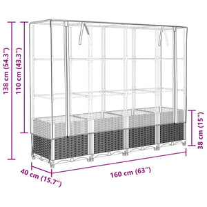 vidaXL Raised Bed with Greenhouse Cover Rattan Look 160x40x138 cm