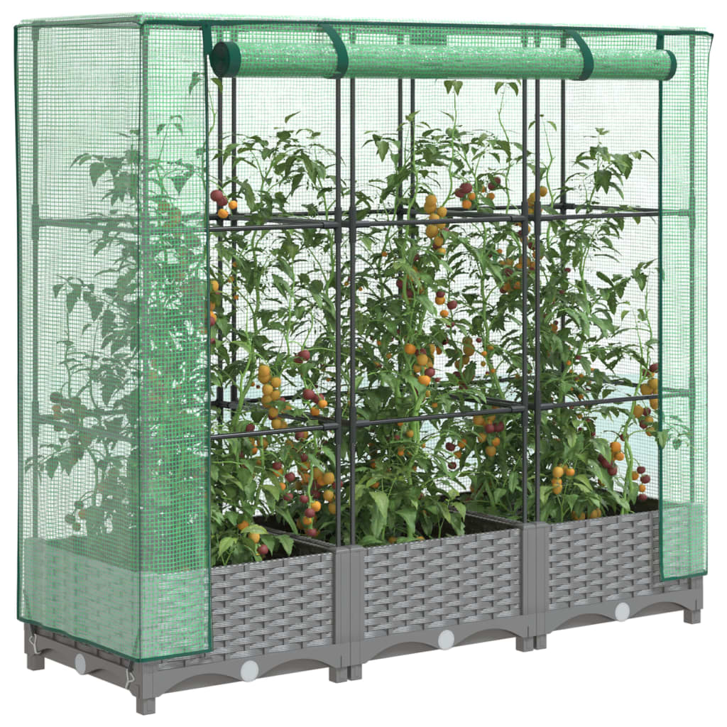 vidaXL Raised Bed with Greenhouse Cover Rattan Look 120x40x123 cm