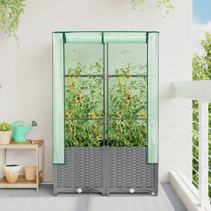 vidaXL Raised Bed with Greenhouse Cover Rattan Look 80x40x138 cm