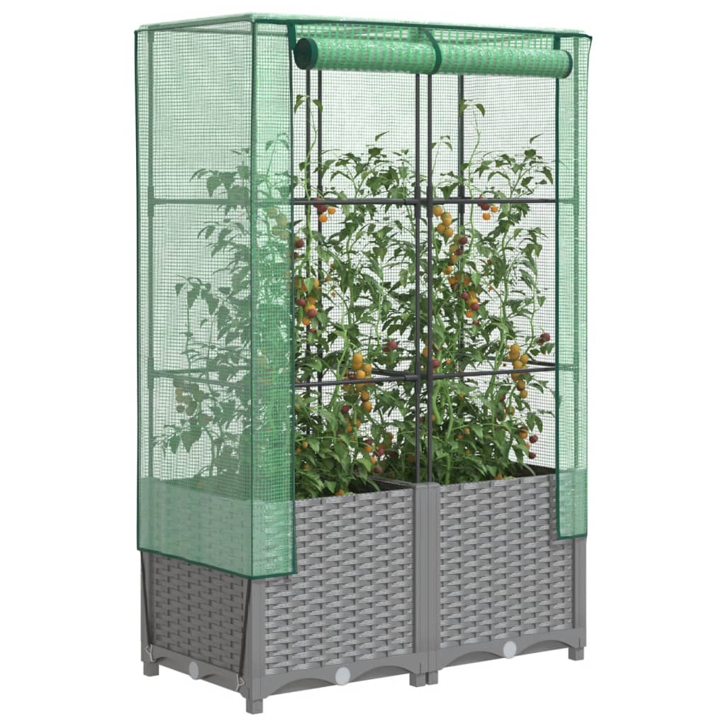 vidaXL Raised Bed with Greenhouse Cover Rattan Look 80x40x138 cm