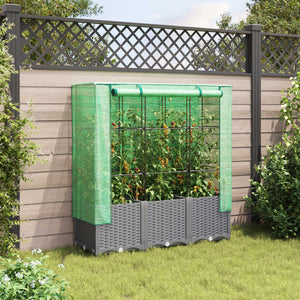 vidaXL Raised Bed with Greenhouse Cover Rattan Look 120x40x138 cm